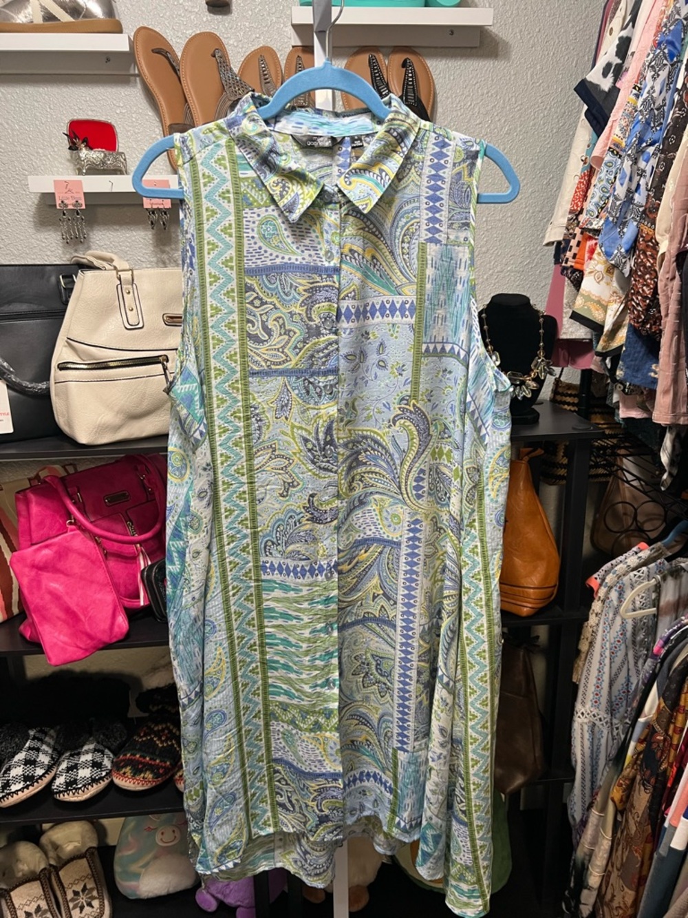 Mlle Gabrielle Sleeveless Paisley Midi Dress - Blue Green